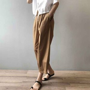 ハイウエスト ストレッチウエスト テーパードパンツ バナナパンツ 薄手 スリム L グリーン