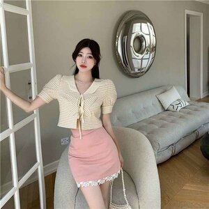  short sleeves short coat high waist miniskirt S pink ( skirt )
