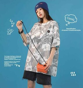 韓国風 レディース 半袖Tシャツ 新しい夏 カジュアル ファッション半袖Tシャツ 3XL グレー