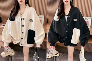  jacket blouson long sleeve outer coat simple lovely jumper autumn winter [ large size equipped ] 2XL black 