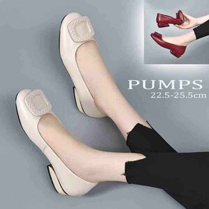  lady's pumps mules shoes sense of stability round tu beige low heel soft wide width black 24.0cm(38) eggshell white 