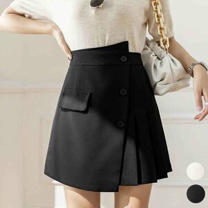  pleat miniskirt short skirt trapezoid skirt commuting S black 