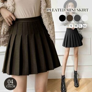  pleat miniskirt high waist Korea S ivory 