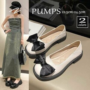  lady's pumps mules shoes sense of stability ..... ribbon black fatigue difficult ....24.0cm(38) beige 