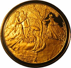 5 画家 クロード・モネ パリ造幣局 限定版 印象派展100周年 記念 1867年作 庭の女たち 彫刻 純金張り 24KT ゴールド 純銀製 メダル コイン