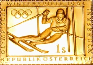 11 オーストリア インスブルックオリンピック 五輪 スキー 切手コレクション 国際郵便 限定版 純金張り 24KT 純銀製メダル コイン プレート