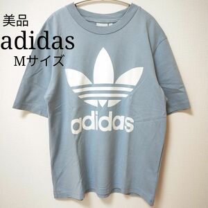 美品　adidas　 アディダス　 トレフォイル　 半袖Tシャツ　 アディダスオリジナルス　ビッグロゴ　ライトブルー　希少　Ｍ