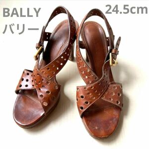 BALLY バリー パンチングレザー サンダル ハイヒール ストラップ 38茶