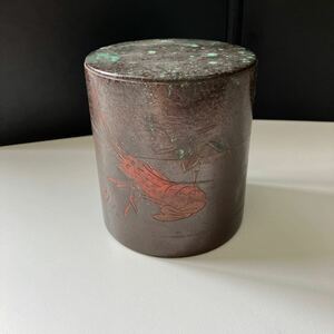 銅製 茶筒 高さ約10.2cm☆茶道 茶道具 茶入 茶葉入 茶器 伝統工芸 ★23
