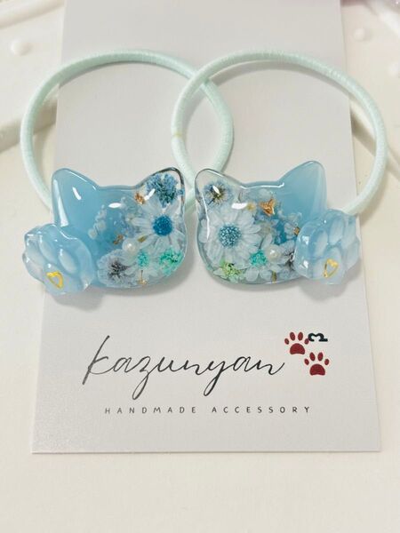 【ハンドメイド】ふんわりねこのミニヘアゴム