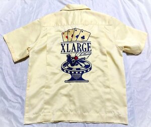 ★XLARGE エクストララージ★ 半袖オープンカラーシャツ 開襟シャツ Aフォーカード バニー カジノ ロゴ刺繍 メンズ サイズM イエロー 01314