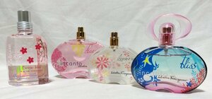 香水 4点セット【ロクシタン Cerisier Irise50ml 満量】【フェラガモincanto/bliss50ml/LovelyFlower50ml/Heaven100ml 残量約7～9割】01969