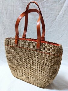  beautiful goods *agnes b. VOYAGE Agnes B * basket bag handbag steering wheel leather beige × orange 01981