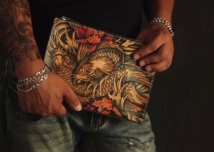  First re year bejitabru tongue person cow leather hand made leather Carving wristband clutch special o fur leather goods 