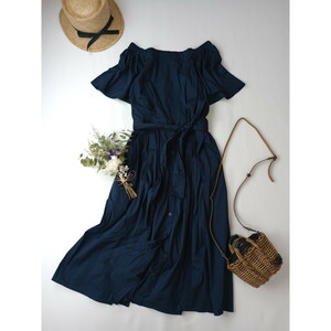  Natural Beauty Basic [ adult pretty .....] square neck flair sleeve long One-piece navy S (16K+8330)
