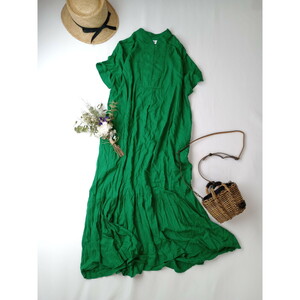 HOLIDAY Hori tei[ cotton plant .. supplement! feeling . put on .. feeling ....!]linen flax . long One-piece green green (50S+9759)