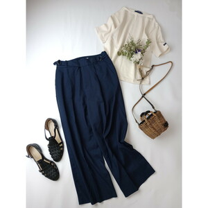 BEAMS HEART Beams Heart [ cotton plant .. living . new . blow!] tuck wide pants navy navy blue M (30S+0118)