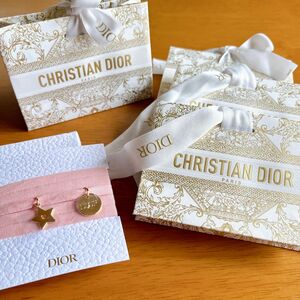 【未使用】Dior ディオール ノベルティ 袋 4枚 アクセサリー ブレスレット チャーム付き ピンク リボン セット