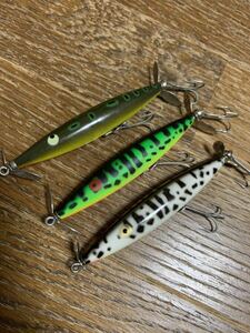 オールド へドン ( HEDDON ) ダイイング・フラッター ( Dying Flutter ) 3個セット売り。ダブルスイッシャー トップウォーター ルアー