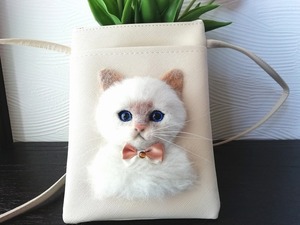  wool felt cat cat Chan Mini shoulder bag * pochette * tote bag *sakoshu