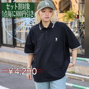 セット割対象 【U.S. POLO ASSN.】ユーエスポロアッスン 別注 ワンポイント刺繍ロゴ オーバーサイズ半袖ポロシャツ