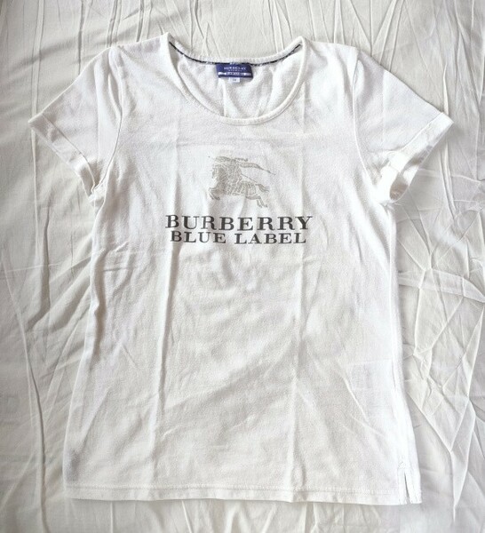 バーバリーブルーレーベル BURBERRY BLUE LABEL Tシャツ レディース 半袖 ホワイト 白 38 カットソー ロゴ 丸首
