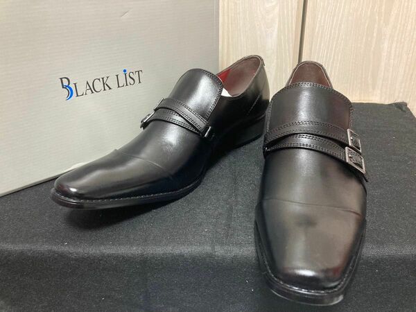 新品BLACKLIST（Madrasマドラス）ダブルモンクストラップビジネスシューズ27cm本革本皮皮靴革靴ブラック黒ロングノーズ
