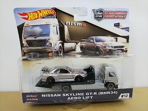 ■ HOTWHEELSホットウィール TEAM TRANSPORT NISSAN SKYLINE GT-R (BNR34) & AERO LIFT 日産ニスモスカイライン エアロリフト ミニカー