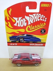 ■ HOTWHEELS CLASSICSホットウィール 1:64 1970 Chevelle SS レッドクローム×白 シボレー・シェベル ミニカー