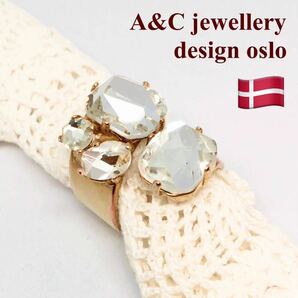 ★即決★ A&C jewellery design oslo ラインストーン クリスタル ビジュー ガラス 大ぶり リング 指輪 ノルウェー 北欧 ヴィンテージ