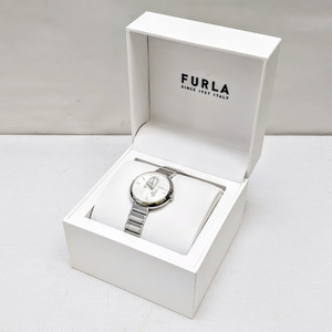 [11770] beautiful goods FURLA Furla wristwatch WW00005011L1 silver / white face Stone attaching round type quarts QZ 2 hands operation goods box have lady's 