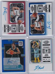 [4枚 Grizzlies RC Auto] NBAカード 2022-23 Contenders Optic & Optic Kennedy Chandler & David Roddy Auto Mephis Grizzlies ルーキー