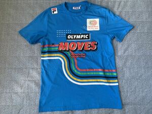 希少 FILA オリンピック Olympic Move Tシャツ ウィンテージ ブルー 古着 オランダ 招聘 メンズ M