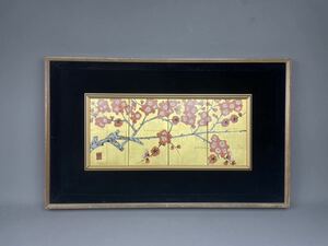  bear 13) genuine work Arita .. mountain kiln . board [ plum flower map ] original gold . pushed four . frame work picture frame interior antique ornament thing ornament decoration ornament art Japanese style 