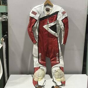 NANKAI/南海 レーシングスーツ 赤 白 革ツナギ Lサイズ 現状品