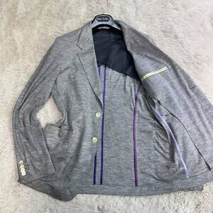 ポールスミス 【爽快！リネン100%】 Paul Smith collection テーラードジャケット Lサイズ グレー 麻 光沢シェルボタン 伸縮性有り◎