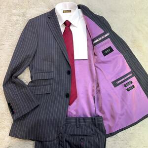  Burberry Black Label [ adult excellent article ] BURBERRY BLACK LABEL setup 38 M size suit stripe lining purple super 110S