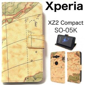 Xperia XZ2 Compact SO-05K エクスペリア スマホケース ケース 手帳型ケース 世界地図デザイン手帳型ケース 