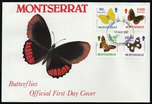 FDC J229monto Sera to насекомое бабочка 4V. приклеивание 1987 год выпуск First Day Cover 