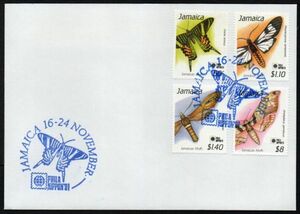 カバー J249 ジャマイカ PHILANIPPON'91 昆虫 蝶蛾 4V完貼り 1991年発行 記念カバー