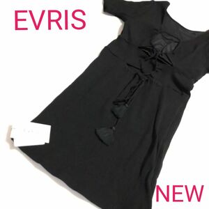 即決価格★NEW★EVRIS・エブリス★レディースワンピース・ミニ丈・タイト・バックレース・肌見せ・ブラック・フリー