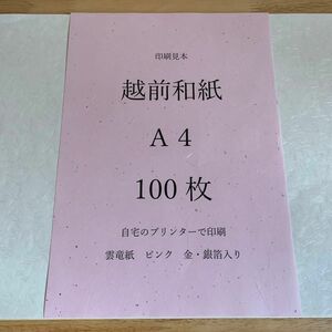 越前和紙　雲竜紙　ピンク　金銀箔入り　A4 100枚