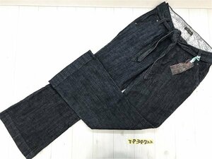 新品！yuva レディース ウエストリボン付き ワイドデニムジーンズパンツ 12 黒水色