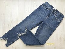 ZARA ザラ レディース ブーツカット 裾カットオフ ストレッチ デニムジーンズパンツ 40 青_画像1