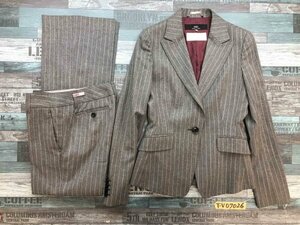 INED Ined lady's stripe wool total lining pants suit top and bottom setup 7 gray white 