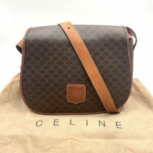 1 иен прекрасный товар CELINE Celine Macadam сумка на плечо небольшая сумочка плечо .. наклонный .. Cross корпус оттенок коричневого PVC кожа сумка для хранения имеется 