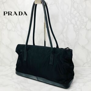 028 PRADA プラダ トートバッグ ハンドバッグ 肩掛け ナイロン レザー 黒 ブラック