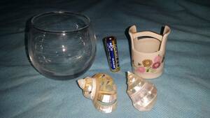 インテリア：陶器製 ミニ花瓶 貝殻 細工 置物 ガラスコップ 当時物 SO1F5/オクパナ