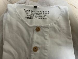 ナイジェル・ケーボン ヘンリーネックシャツ 50s HENLEY NECK SHIRT 48 白 ヴィンテージ 半袖 Nigel Cabourn