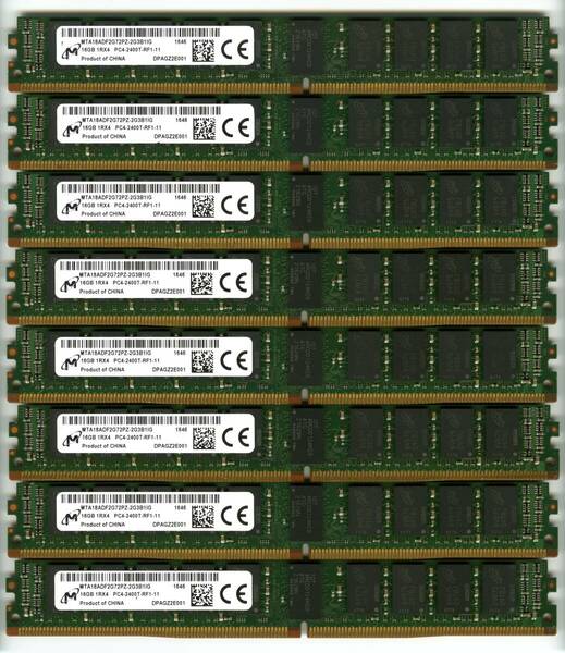 【RDIMM】DDR4-2400、ECC Registered、16GBの8枚セットで128GB、中古 　micron vlp reg サーバー用　Z440で動作確認済み　1646-1